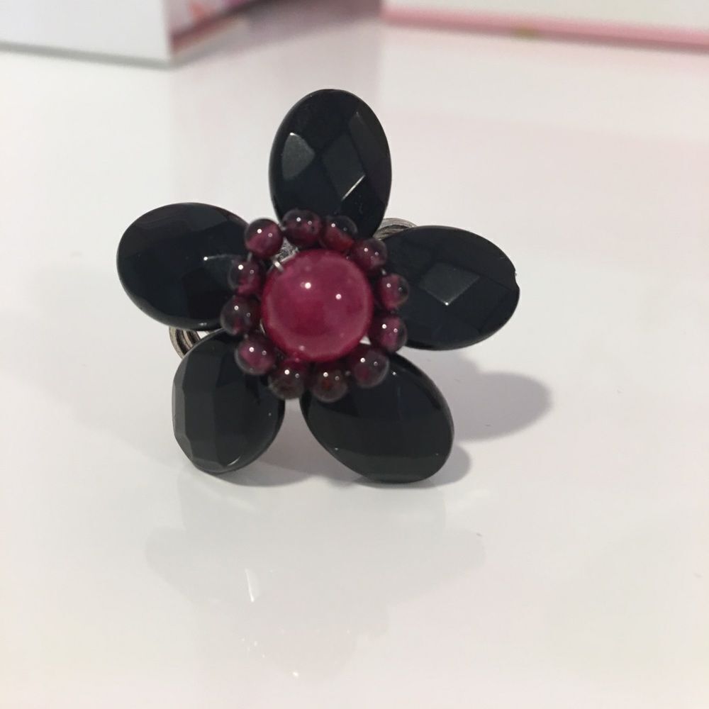 Deep purple adjustable flower ring